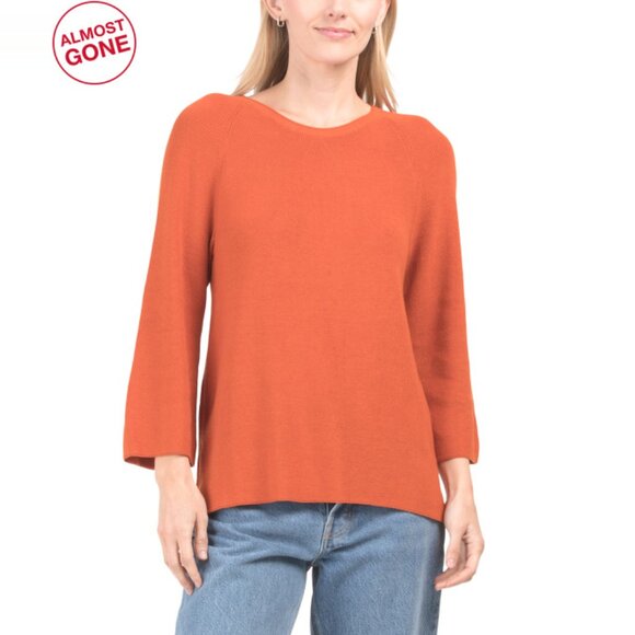 EDINBURGH KNITS Amber Pima Cotton Fluted Shaker Knit Crew Neck Sweater - Picture 1 of 2
